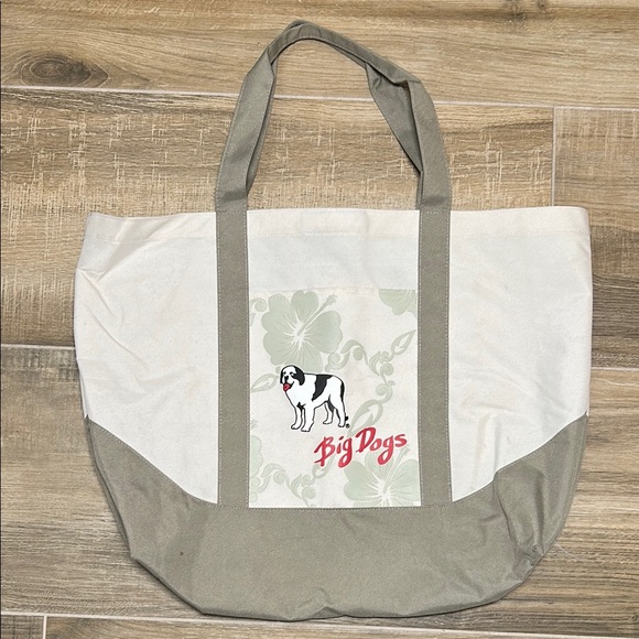 Big Dogs Canvas Ivory/Taupe Tote Bag w/muted green Hibiscus Flowers‎ - Picture 1 of 12